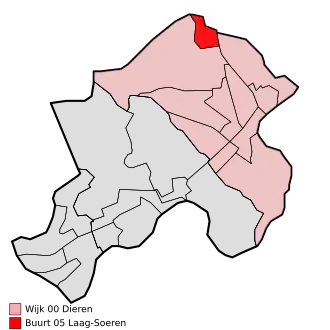 Laag-Soeren met rood aangegeven.