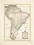 Kaart van Zuid-Amerika: ten gebruike by de geschiedenis der ontdekking van America (1783)