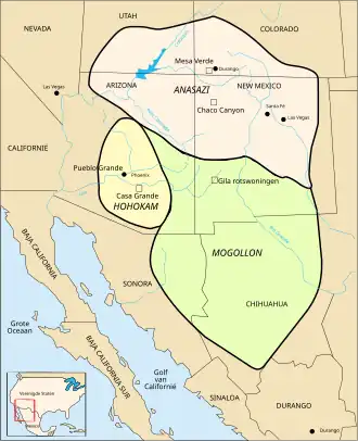 ■&nbsp;het gebied waar de Anasazi leefden