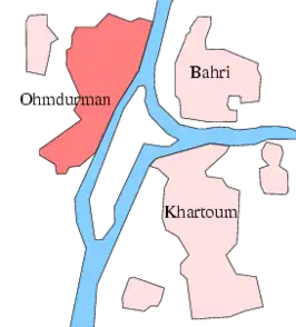 Ligging van de drie stedelijke gebieden met Tuti-eiland in het midden