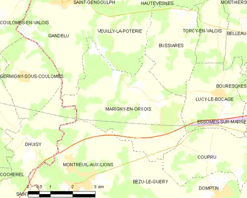 Kaart van Marigny-en-Orxois