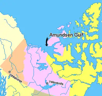 De golf van Amundsen t.o.v. Northwest Territories