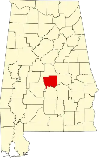 Locatie van Autauga County in Alabama
