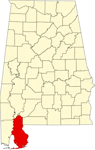 Locatie van Baldwin County in Alabama