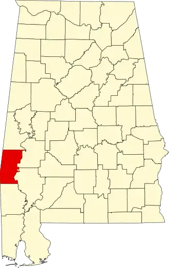 Locatie van Choctaw County in Alabama