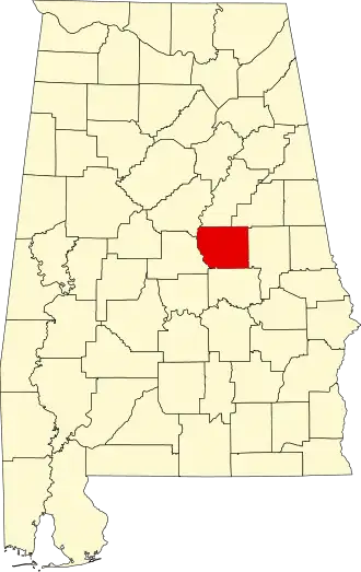 Locatie van Coosa County in Alabama