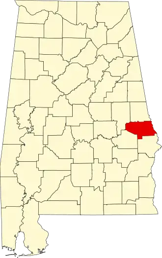 Locatie van Lee County in Alabama