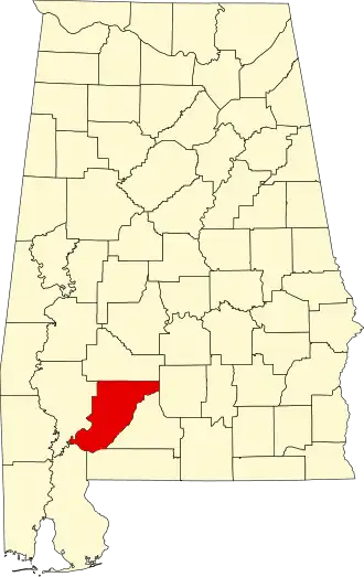 Locatie van Monroe County in Alabama