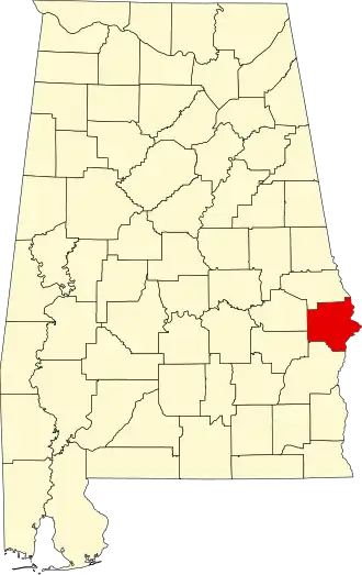 Locatie van Russell County in Alabama
