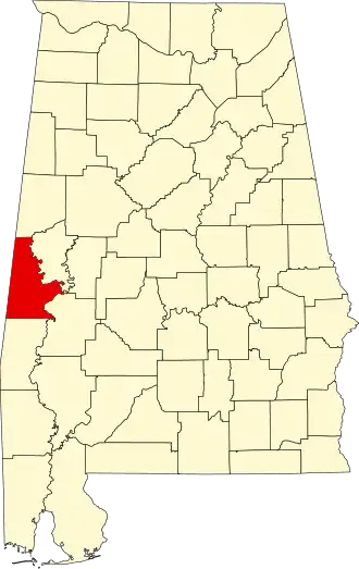 Locatie van Sumter County in Alabama