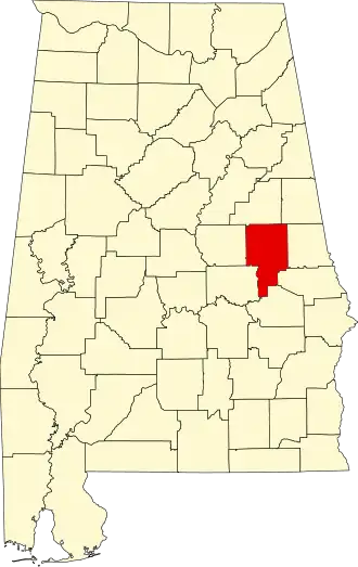 Locatie van Tallapoosa County in Alabama