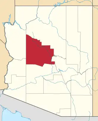Locatie van Yavapai County in Arizona