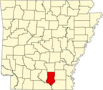Locatie van Bradley County in Arkansas