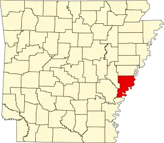 Locatie van Phillips County in Arkansas