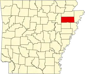 Locatie van Poinsett County in Arkansas