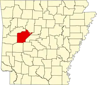 Locatie van Yell County in Arkansas