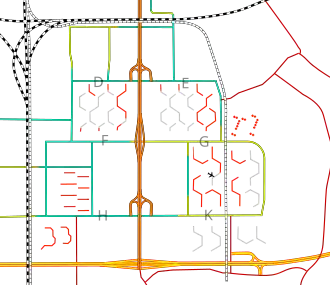 Bijlmermeer 2012, bestaande gebouwen (rood), afgebroken (grijs)