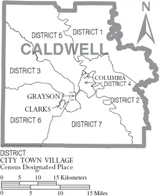 Kaart van Caldwell Parish