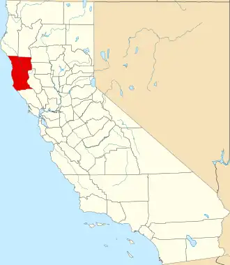 Locatie van Mendocino County in Californië