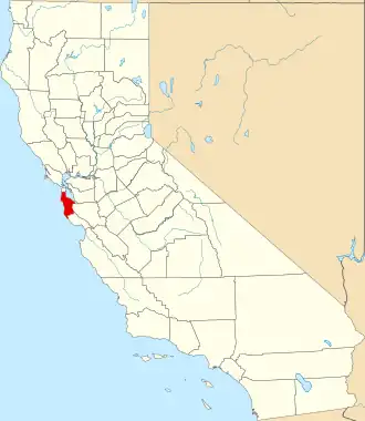Locatie van San Mateo County in Californië