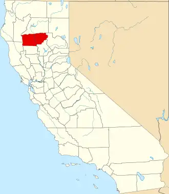 Locatie van Tehama County in Californië