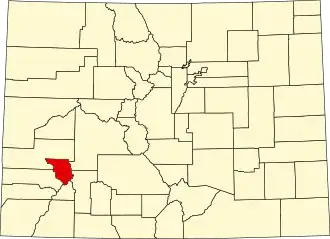 Locatie van Ouray County in Colorado
