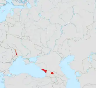 {Leden van de organisatie van links naar rechts: Transnistrië, Abchazië en Zuid-Ossetië.