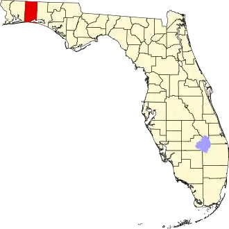 Locatie van Okaloosa County in Florida