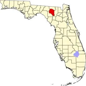 Locatie van Suwannee County in Florida