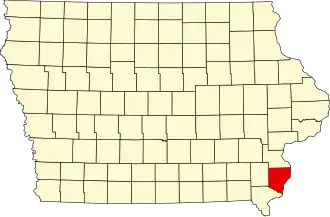 Locatie van Des Moines County in Iowa