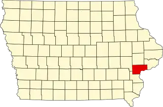 Locatie van Muscatine County in Iowa