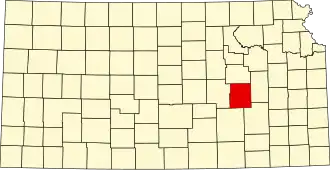 Locatie van Chase County in Kansas