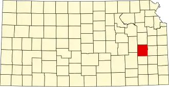 Locatie van Coffey County in Kansas