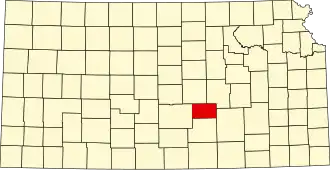 Locatie van Harvey County in Kansas