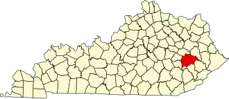 Locatie van Breathitt County in Kentucky