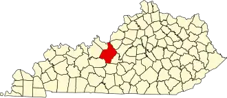 Locatie van Hardin County in Kentucky