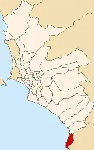 Locatie van Pucusana in de provincie Lima