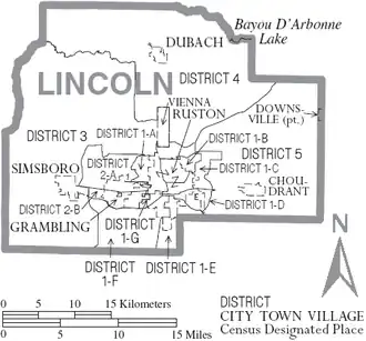 Kaart van Lincoln Parish