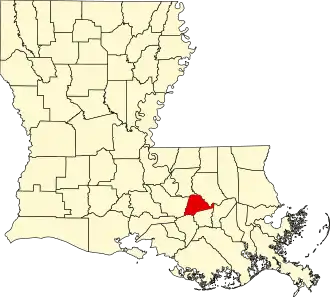 Locatie van Ascension Parish in Louisiana