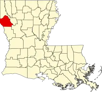 Locatie van De Soto Parish in Louisiana