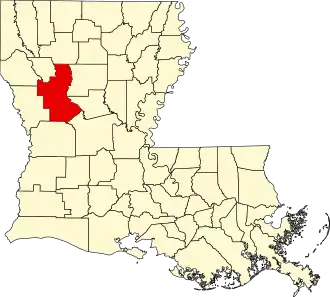 Locatie van Natchitoches Parish in Louisiana