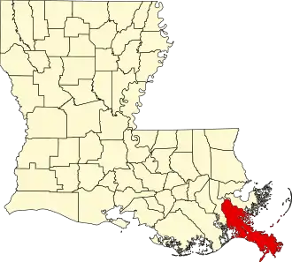 Locatie van Plaquemines Parish in Louisiana