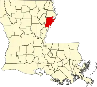 Locatie van Tensas Parish in Louisiana