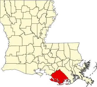 Locatie van Terrebonne Parish in Louisiana