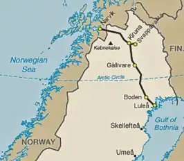 Spoorlijn Luleå - Narvik op de kaart