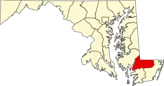 Locatie van Wicomico County in Maryland