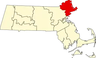 Locatie van Essex County in Massachusetts
