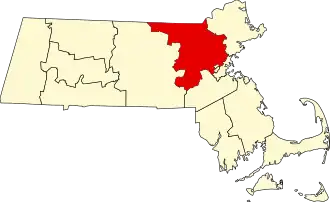 Locatie van Middlesex County in Massachusetts