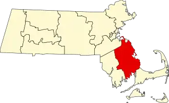 Locatie van Plymouth County in Massachusetts