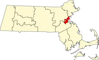 Locatie van Suffolk County in Massachusetts